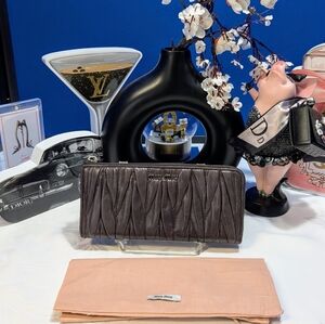 Miu Miu Dark Chocolate Brown Zippy  Leather Women's Wallet